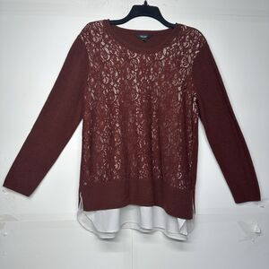 Simply Vera Vera Wang Women's Lace Sweater, Size PXL, Burgundy, Long Sleeve